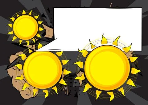 Cartoon Sun with blank speech bubble, comic book Summer background. Retro v.. Stock Illustration