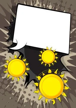 Cartoon Sun with blank speech bubble, comic book Summer background. Retro v.. Stock Illustration