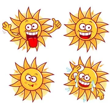 Cartoon sun characters. Vector illustration set Illustrazione stock