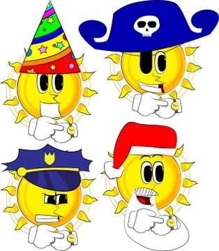 Cartoon sun checking his watch. Collection with costume. Expressions vector s Illustrazione stock
