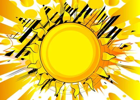 Cartoon Sun, comic book Summer. Retro vector comics pop art design. Stock Illustration