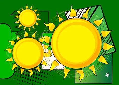 Cartoon Sun, comic book Summer. Retro vector comics pop art design. Illustrazione stock