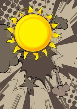 Cartoon Sun, comic book Summer. Retro vector comics pop art design. Stock Illustration
