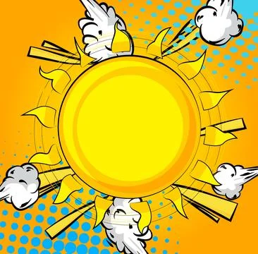 Cartoon Sun, comic book Summer. Retro vector comics pop art design. Stock Illustration