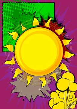 Cartoon Sun, comic book Summer. Retro vector comics pop art design. Stock Illustration