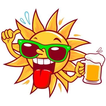 Cartoon sun drinking beer. Vector illustration Stock Illustration