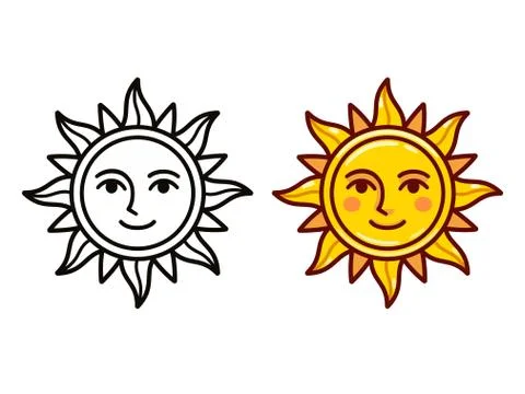 Cartoon sun face Illustrazione stock