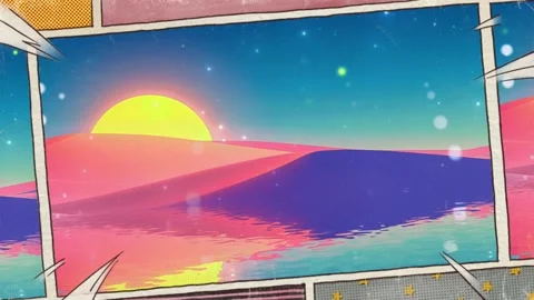 Cartoon sun over pink desert hills. Stock Footage 303681953