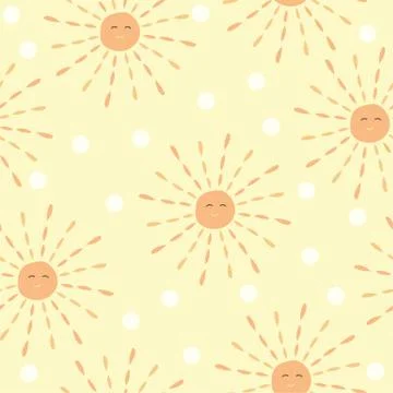 Cartoon sun pattern - hand drawn doodle sun. Cute colorful Seamless vector Illustrazione stock
