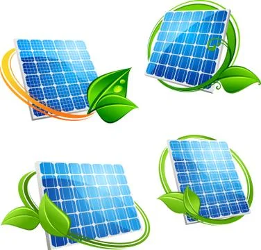 Cartoon sun power panel in leafy frames Stock Illustration