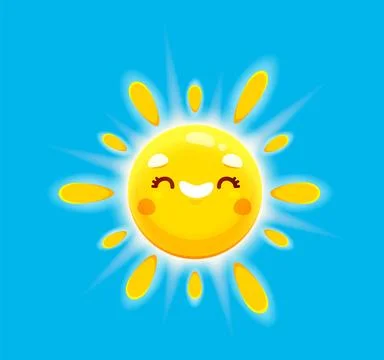 Cartoon sun with sunshine smile face, cute mascot Stock Illustration