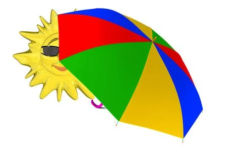 Cartoon sun with umbrella Illustrazione stock