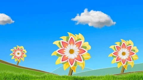 Cartoon Sunny Windmills Stock Footage 112641389