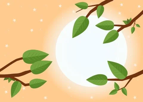 Cartoon sunset. Flat vector illustration, trees, leaf and sun. Illustrazione stock