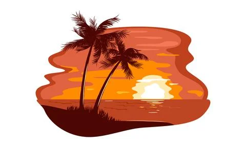 Cartoon sunset over ocean Stock Illustration