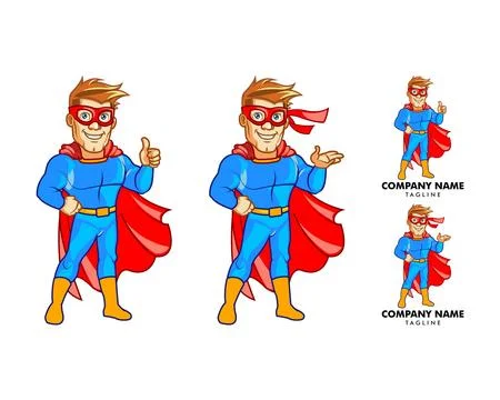 Cartoon Super Hero Mascot Vector Logo Template Design Ilustração Stock
