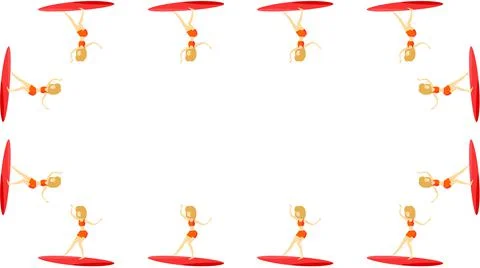 Cartoon surfers seamless frame pattern on white background illustration. Stock Illustration