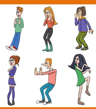 Cartoon surprised or scared comic characters set イラスト素材
