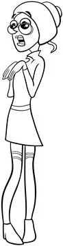 Cartoon surprised or scared young woman character coloring page イラスト素材