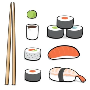 Cartoon sushi set Stock Illustration