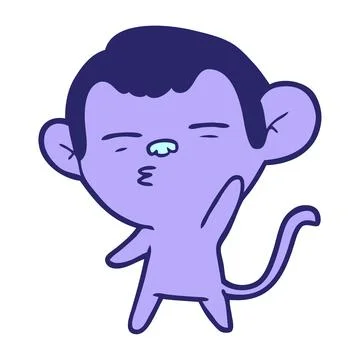 Cartoon suspicious monkey in bright neon color Stock Illustration
