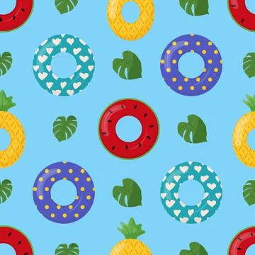 Cartoon swimming ring seamless pattern. Rubber or inflatable ring. Life savin Stock Illustration