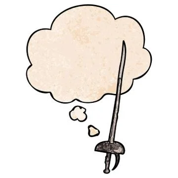 Cartoon sword and thought bubble in grunge texture pattern style Stock Illustration