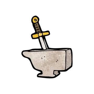 Cartoon sword in anvil Stock Illustration