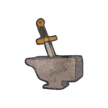Cartoon sword in anvil Stock Illustration