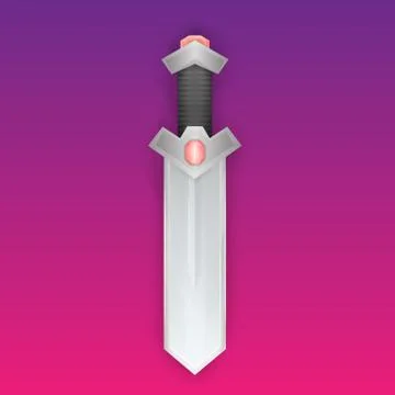 Cartoon sword for game with red gem and black handle, vector illustration Illustration