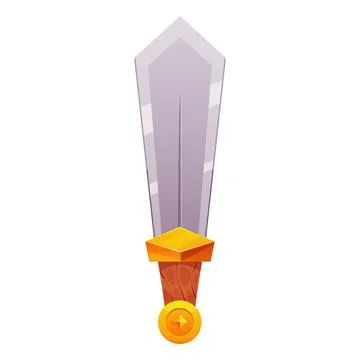 Cartoon sword, vector game wide iron blade saber with handle decorated gemstone 스톡 일러스트