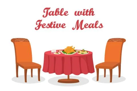 Cartoon Table with Meal, Isolated Stock Illustration