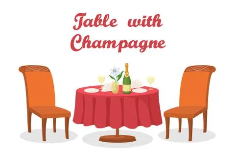 Cartoon Table with Wine, Isolated Illustrazione stock