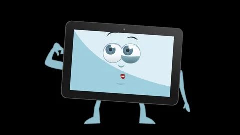 Cartoon Tablet. 4th Pose Think with Animated Face. Alpha Channel Stock Footage 74081182
