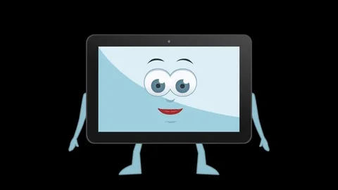 Cartoon Tablet. 5th Pose Good with Animated Face. Alpha Channel Video stock 74081789