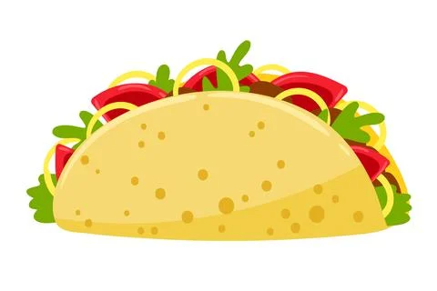 Cartoon Taco with meat with vegetables vector illustration Mexican traditional Stock Illustration