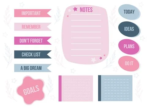 Cartoon task planners, cute paper stickers, banners, to-do lists or notepads. Em Stock Illustration