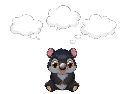 Cartoon Tasmanian Devil Sitting with Blank Thought Bubbles Vector Illustratio Stock Illustration