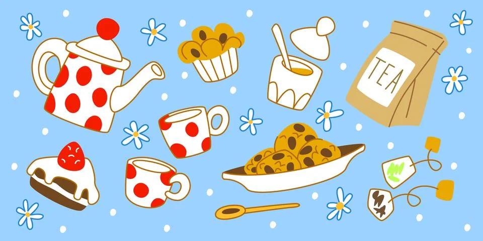 Cartoon tea time elements Stock Illustration