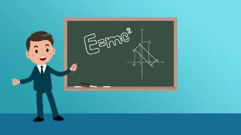 Cartoon Teacher Explaining Physics and Math Concepts on Blackboard Stock Footage 279428859