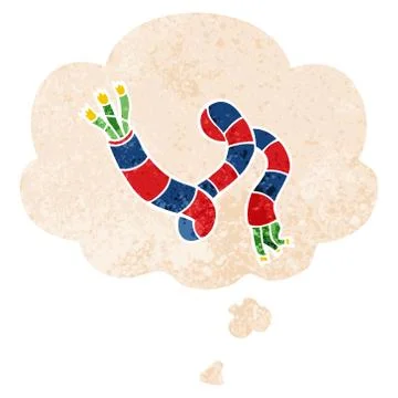 Cartoon tech cable and thought bubble in retro textured style 스톡 일러스트