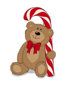 Cartoon teddy bear with big candy. Vector illustration Stock Illustration