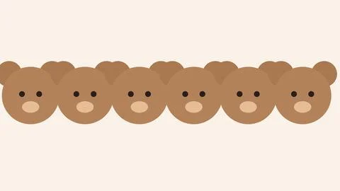 Cartoon teddy bear faces aligned in row with neutral expression Stock Illustration