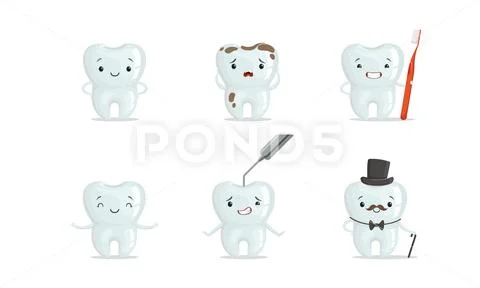Cartoon Teeth Characters Collection. Teeth Medical Treatment Concept Stock Illustration
