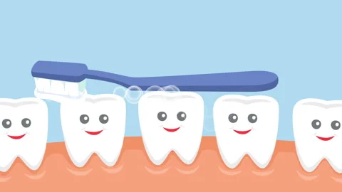 Cartoon teeth cleaning with toothpaste and toothbrush oral hygiene 스톡 동영상 96107851