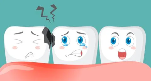 Cartoon teeth decay on blue background Stock Illustration