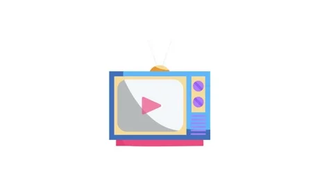 Cartoon television displaying music notes and a play button, symbolizing en.. Stock Footage 332323458