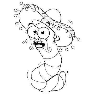 Cartoon tequila worm. Vector black and white coloring page. Stock Illustration