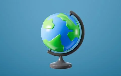 Cartoon terrestrial globe isolated in the blue background, 3d rendering. Stock Illustration