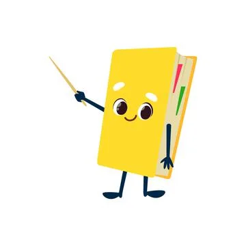 Cartoon textbook character with pointer, teacher Stock Illustration